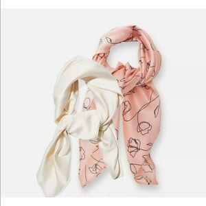 Lark & Ives Baby Pink & Ivory For Bag or Hair Styling  2 Scarf Bundle NEW